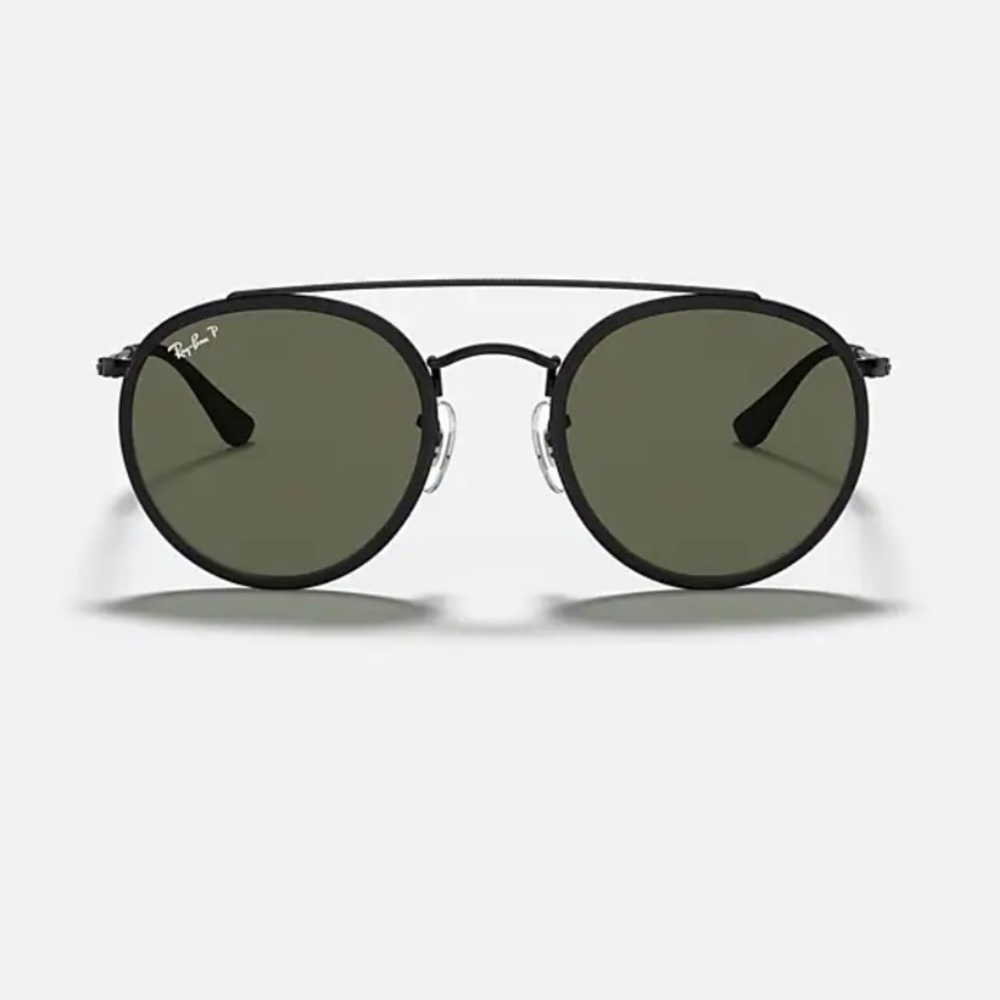 RAYBAN round double bridge in black rim, black lenses, Polarized